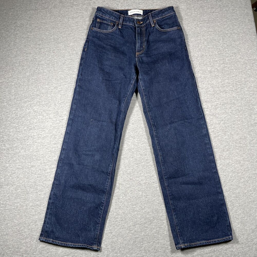 Denim Forum Aritzia Jeans Womens 26 Blue Straight High Rise Dark Wash Distressed